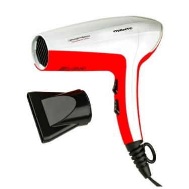Imagem de Ovente Secador de cabelo leve de 1875 watts, tecnologia iônica e turmalina, ideal para corpo, volume e alisamento, acessórios de bocal concentrador para casa, viagem ou uso profissional, branco e vermelho X2210W