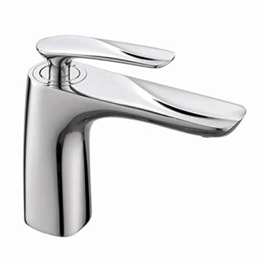 Imagem de LIDON Torneira do banheiro latão um furo, torneira da pia do banheiro latão de alça única, torneira do banheiro latão de furo único, para banheiro, cromo B (cor: cromo A)