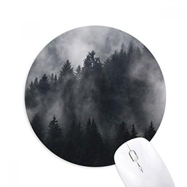 Imagem de Mousepad Dark Forest Mountain Fog redondo de borracha antiderrapante para presente de escritório