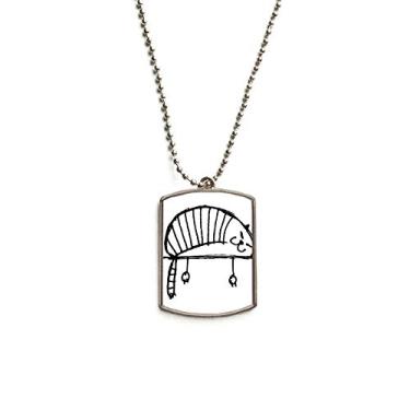 Imagem de DIYthinker Colar de aço inoxidável com pingente de identificação de gato com listras preguiçosas