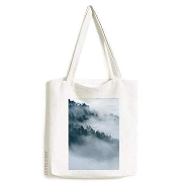 Imagem de Bolsa de lona para compras casual Fog Forest Mountain Sky Cloud