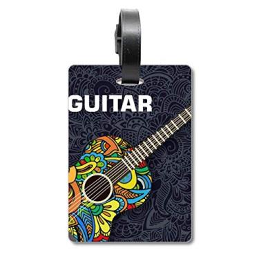Imagem de Bolsa de viagem com estampa de instrumento musical de guitarra, etiqueta para bagagem e cartão de bagagem