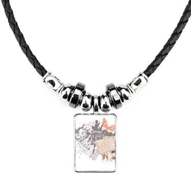 Imagem de DIYthinker Colar de gato pequeno e borboleta com pintura de tinta, joia com pingente de corda de couro