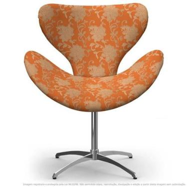 Imagem de Cadeira Egg Floral Marrom E Laranja Poltrona Decorativa Com Base Girat