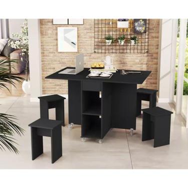 Imagem de Mesa De Jantar Jade Dobravél  Apartamento Lazer 120 Cm -100% MDF -Multifuncional - Preto