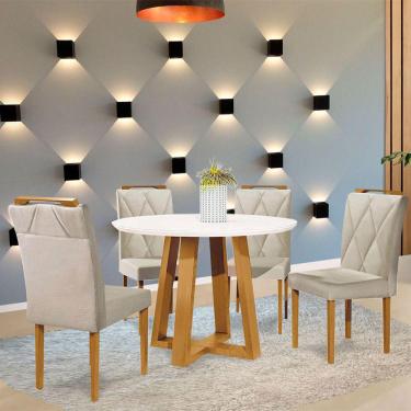 Imagem de Conjunto Sala de Jantar 4 Lugares Mesa Redonda Rubi 1m e 4 Cadeiras Moveis Mix