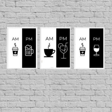 Imagem de Kit 3 Quadros Café Bebidas Alcóolicas- Am Pm 33X24Cm
