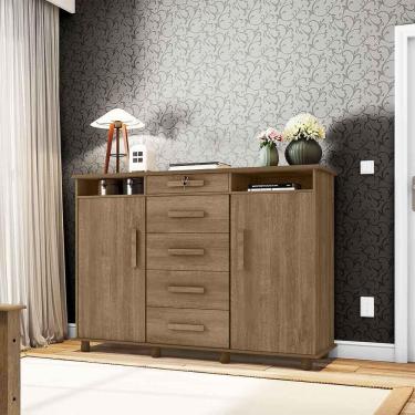 Imagem de Cômoda 2 Portas 5 Gavetas e Chave Com Pés Lisboa Plus - Lanza