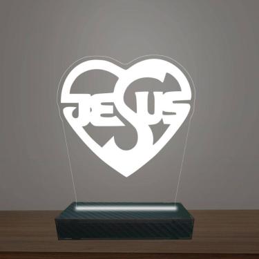 Imagem de Luminária Led 3d Jesus Coração Abajur Luxo