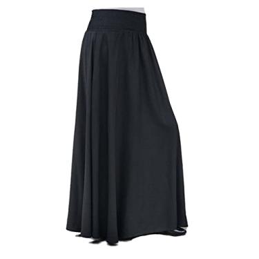 Imagem de GisTeq Primavera outono saia feminina cintura justa comprimento até o chão solto casual, Preto, 4X-Large