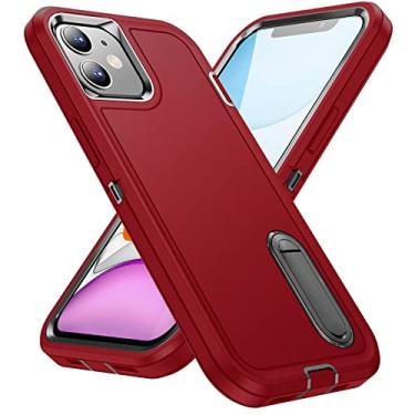 Imagem de Capa para iPhone 11 Capinha com protetor de tela de vidro temperado - com suporte integrado, capa para iPhone 11 à prova de choque - Vermelho/Preto