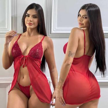 Imagem de Camisola Feminina Curta Tule Transparente Sexy Lingerie Sensual - Like