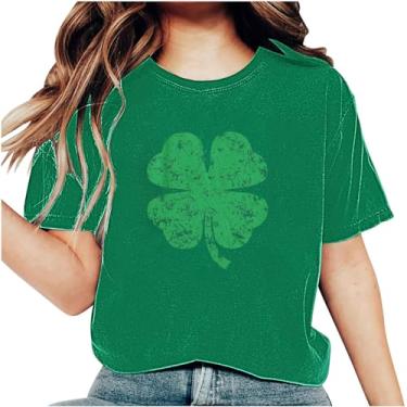 Imagem de Camisetas femininas do Dia de São Patrício com estampa gráfica de trevo camiseta feminina de manga curta para viagem, Camisetas femininas Army Green St Patricks Day, M