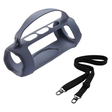 Imagem de Generic Capa de silicone compatível com alto-falante JBL Charge 5 Wi-Fi/Charge 5, pele macia de gel de viagem, bolsa protetora de borracha à prova d'água com alça de ombro (cinza azul)