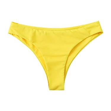 Imagem de Short de natação feminino largo cintura alta levanta bumbum modesto biquíni de praia bonito e , Amarelo, P