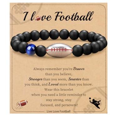 Imagem de Futebol Beisebol Basquete Presentes de Futebol Masculino Pulseiras com Contas Natural Olho de Tigre Pulseira Masculina Aniversário Presentes de Formatura para Filho Neto Bônus Filho Namorado Irmão,