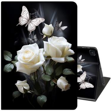 Imagem de Capa para Samsung Galaxy Tab S6 Lite 10,4 polegadas modelo 2022/2020, capa inteligente de couro PU, suporte ajustável com função automática de hibernar e despertar, La Rose Blanche