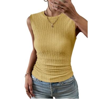 Imagem de Zeagoo Regata feminina de gola alta 2024 verão casual malha canelada slim fit básica texturizada camisas sem mangas, Amarelo, XXG