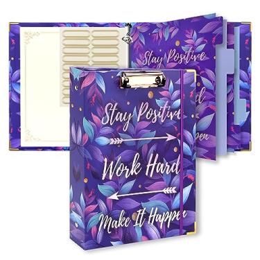 Imagem de Fichário de 3 anéis com prancheta, 2 bolsos roxos 3 fichários (28 x 21,8 cm) pastas com divisórias de abas para mulheres, material escolar de escritório portfólio