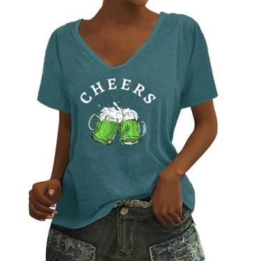 Imagem de Camiseta feminina do dia de São Patrício com estampa de trevo da bandeira irlandesa, túnica verde, camiseta de verão de manga curta, Verde menta, GG