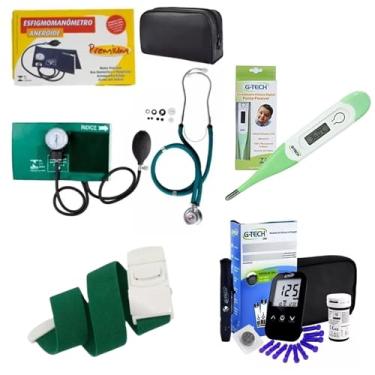 Imagem de Kit Enfermagem + Aparelho Medidor Glicose LITE Completo Premium (VERDE)