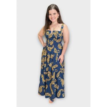 Imagem de Vestido Farm Cropped Estampado Onça de Ouro Azul M-Feminino