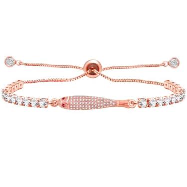 Imagem de JunyiDIY Pulseira de peixe feita à mão com pulseira ajustável - Material de cordão trançado incrustado de zircônia cúbica/corrente de zircão de bola de tênis - Acessório de moda feminina, adjustable,