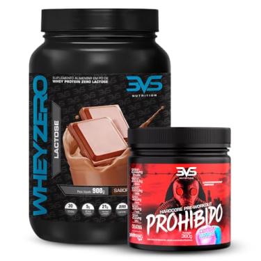 Imagem de 3VS Nutrition Combo Whey Zero Lactose 900gr Sabor Chocolate + Pré Treino Prohibido 360g Sabor Algodão Doce