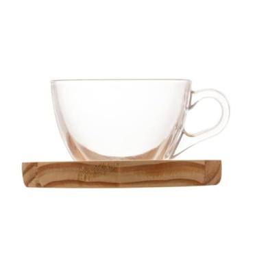 Imagem de Xícara para Chá com Pires Madeira Coração Pinus 190ml 6un