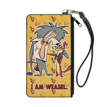Imagem de Buckle-Down Warner Bros. Animation Zip Around Wallet, I Am Weasel IR Baboon Pose e logotipo do título amarelos, tela, Amarelo, SMALL, Casual