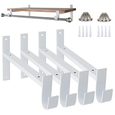 Imagem de AddGrace Suporte de haste de armário resistente Suporte de prateleira de 30 cm branco montado na parede com suporte de poste suportes de prateleiras de ferro industrial com gancho (pacote com 4)