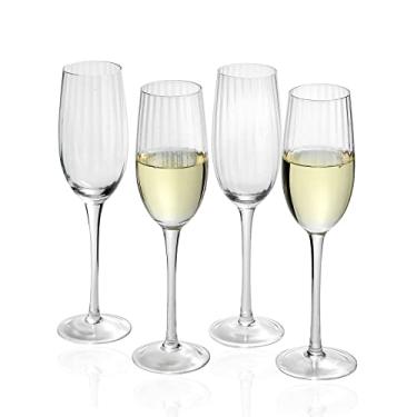 Imagem de 1500° C TABLETOP Conjunto de 4 taças de champanhe raio radial com haste de 227 g com haste longa para vinho espumante de champanhe.