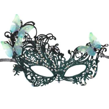 Imagem de Zinniday Green Lace Masquerade Mask - Handmade Mysterious Colored Rhinestones Vintage Antique Butterfly Mask for Men Women Couples Mardi Evening Prom Ball Halloween Cosplay Wedding Birthday