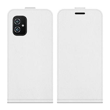 Imagem de Capa para Asus Zenfone 8 ZS590KS, capa de telefone flip vertical fina de couro PU, capa protetora com fecho magnético com compartimento para cartão para Asus Zenfone 8 ZS590KS (branca)