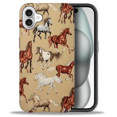 Imagem de TAMEFOX Capa compatível com iPhone 16 Plus, capa rígida híbrida de 2 camadas de cavalos galopantes + capa protetora dupla de silicone resistente a arranhões à prova de choque para iPhone 16 Plus