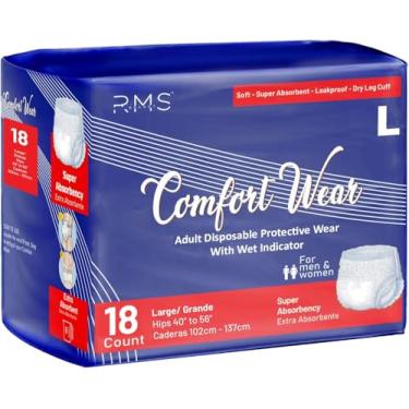 Imagem de RMS Brands Confortável uso adulto pull-ups grande (40 – 56 polegadas), 18 unidades | Roupa íntima descartável com proteção contra vazamento com absorção extra 10 g indicador de SAP e umidade para