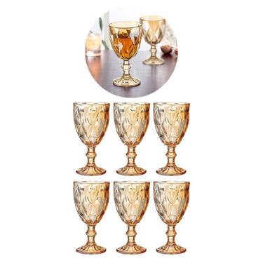 Imagem de Jogo 6 Taça Copo Vidro Diamante 330ml Âmbar Resistente Vinho