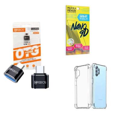 Imagem de Kit Adaptador USB para Tipo C + Capinha Samsung A32 4G + Película 9D -