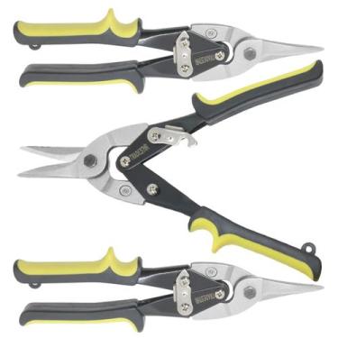 Imagem de Kit 3 Tesoura Aviação para chapa Cortar Reta 10" Corneta - Tradestar