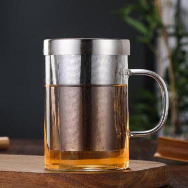 Imagem de Copo Caneca De Vidro Com Infusor E Tampa Inox 350ml P/ Chá - RALEO