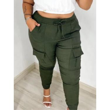 Imagem de Calça Feminina Plus Size Bengaline Cargo com Bolso Lateral Moda Plus S