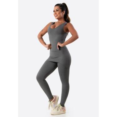 Imagem de Macacão Feminino Longo Com Saia Tapa Bumbum Fitness - blees, Cinza, M