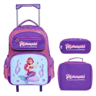 Imagem de Kit Escolar Infantil Mochila de Rodinha Lancheira e Estojo Princesa do