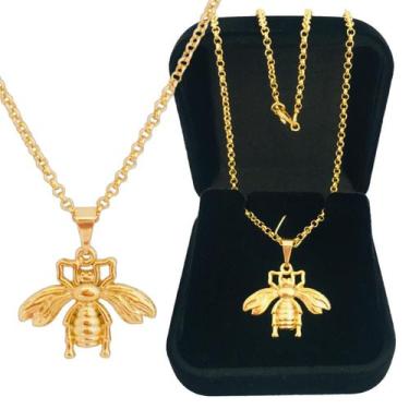 Imagem de Colar Cordão Feminino Pingente Abelha Abelhinha Semijoa Banhado a Ouro