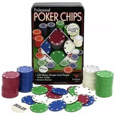 Imagem de Lata Com 100 Fichas Para Jogo De Cartas Poquer Poker Baralho - Poker C