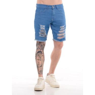 Imagem de Bermuda Jeans Masculino Rasgada Destroyed - Volgue, Jeans médio, 36