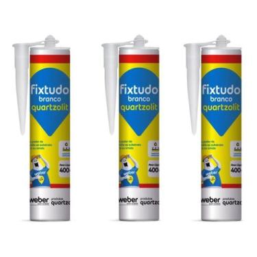 Imagem de Kit 3 Cola Fixtudo Branco Quartzolit 400g Profissional