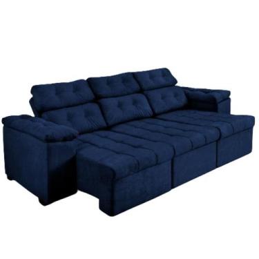Imagem de Sofá New Itália 2,52 metros Retrátil e Reclinável Tecido Suede Azul - 