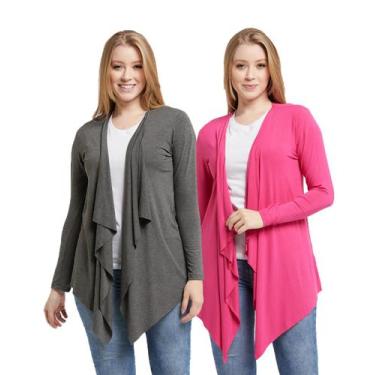 Imagem de Kit com 02 cardigan plus size feminino casaco kimono com bico manga lo