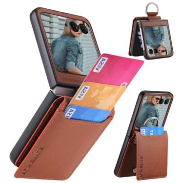 Imagem de Fofvccv Capa carteira para Motorola Razr 2025/2024 com porta-cartões e anel, capa protetora de couro PU à prova de choque flip com suporte para celular para Moto Razr 50 / Moto Razr 60, LZQB marrom